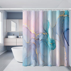 Dreamy Marble Gilded Bathroom Curtain with Plastic Hooks