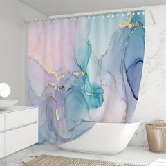 Dreamy Marble Gilded Bathroom Curtain with Plastic Hooks