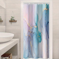 Dreamy Marble Gilded Bathroom Curtain with Plastic Hooks