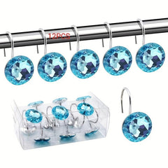 12pcs Rhinestone Shower Curtain Hooks Stainless Steel Bathroom Decor