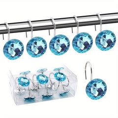 12pcs Rhinestone Shower Curtain Hooks Stainless Steel Bathroom Decor