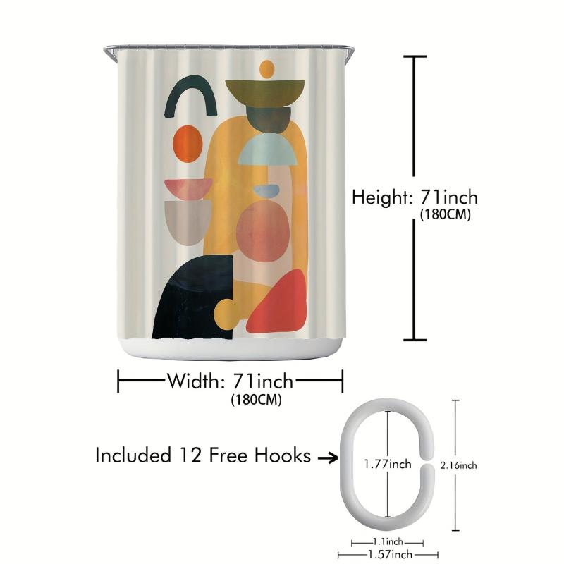 Abstract Geometric Printed Shower Curtain with 12 Hooks