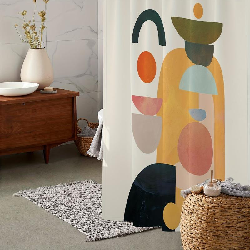 Abstract Geometric Printed Shower Curtain with 12 Hooks