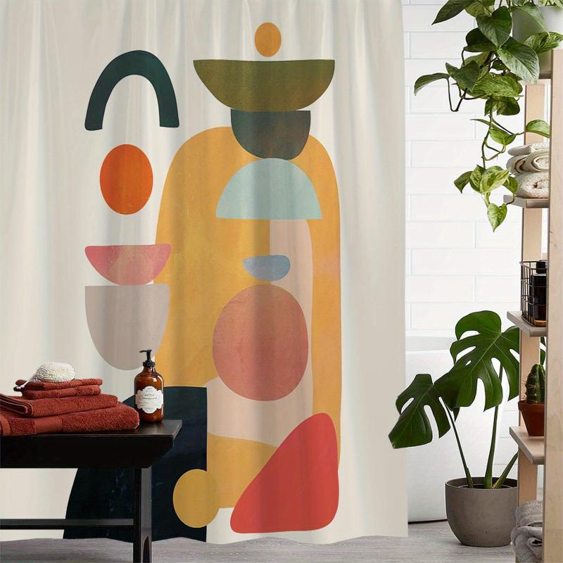 Abstract Geometric Printed Shower Curtain with 12 Hooks