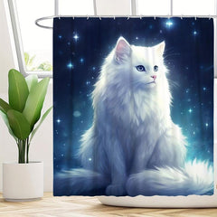 Cat Shower Curtain Set with 12 Hooks and Bathroom Rug - Bathroom Decor