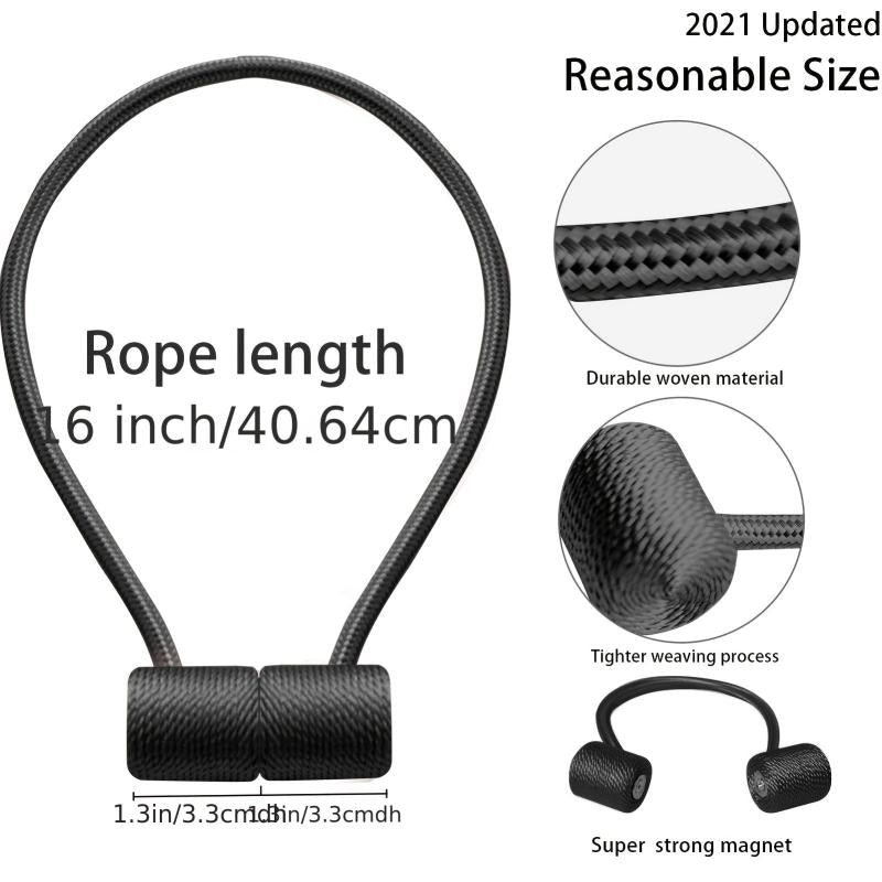 2pcs Magnetic Curtain Tieback Drapery Holdback Holder Rope Black