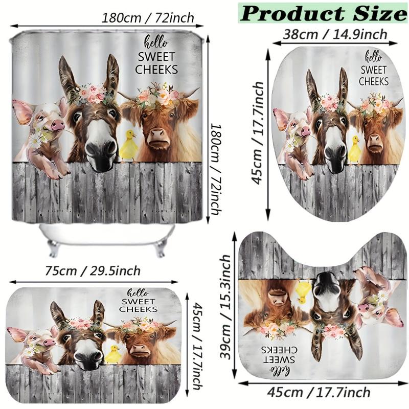 Farm Animal Shower Curtain Set with 12 Hooks