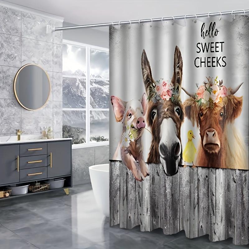 Farm Animal Shower Curtain Set with 12 Hooks
