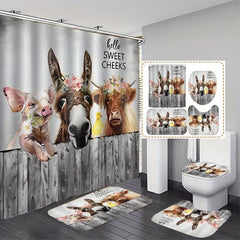 Farm Animal Shower Curtain Set with 12 Hooks