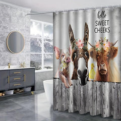 Farm Animal Shower Curtain Set with 12 Hooks