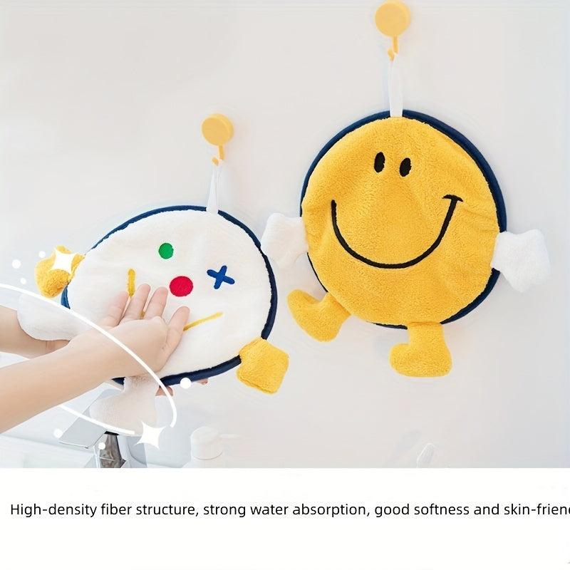 Smile Face Fingertip Towel Happy Face Pattern Hanging Towel