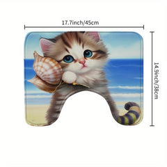 Waterproof Cartoon Cat Shower Curtain Set