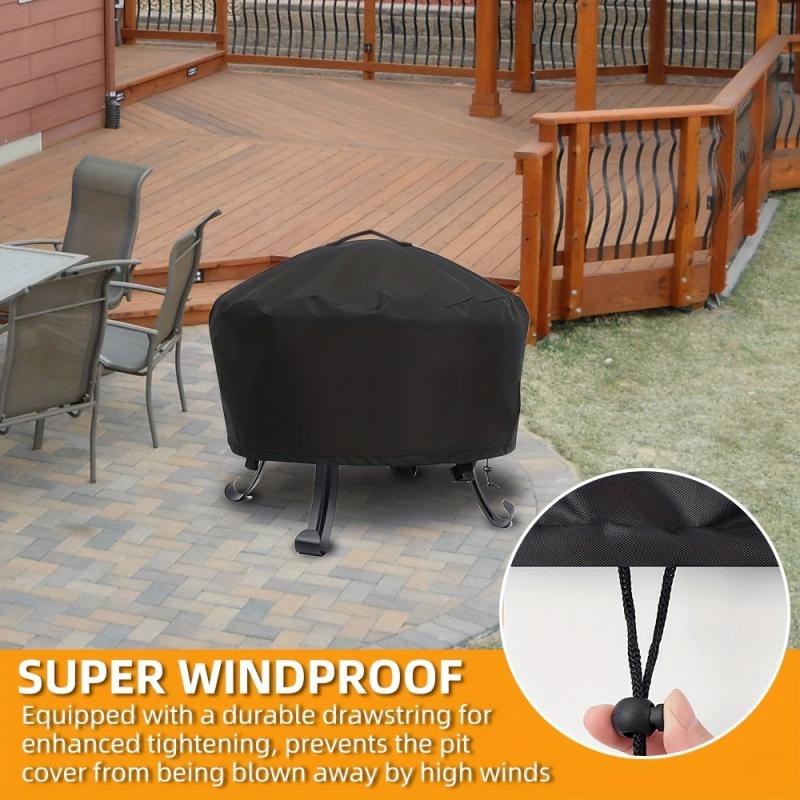 Waterproof Round Fire Pit Cover Heavy Duty PVC Coating Buckles Drawstring