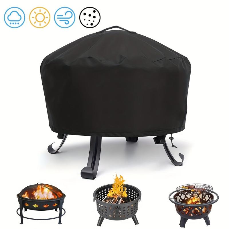 Waterproof Round Fire Pit Cover Heavy Duty PVC Coating Buckles Drawstring