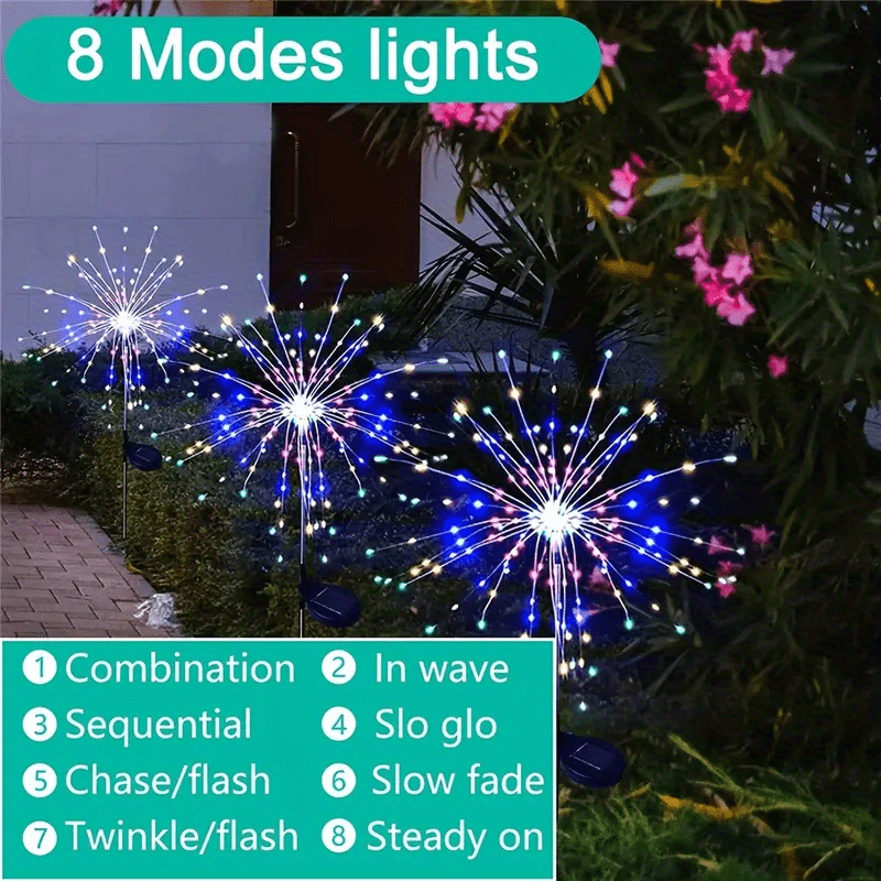 Solar Grass Dandelion Fireworks Lights - 8 Lighting Modes