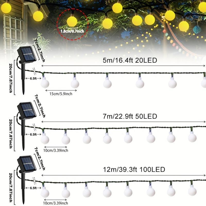 8 Pattern LED Solar Ball String Lights Outdoor Waterproof