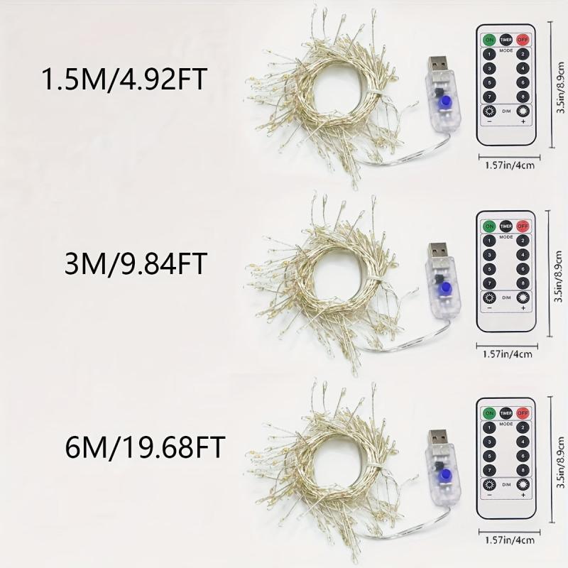 LED Firecracker Fairy Lights 8 Modes Remote Timer Waterproof