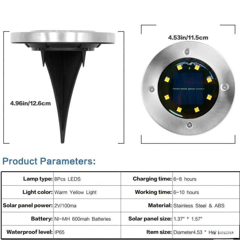 Solar Ground 8LEDs Deck Lights for Landscape Walkway Lawn Steps