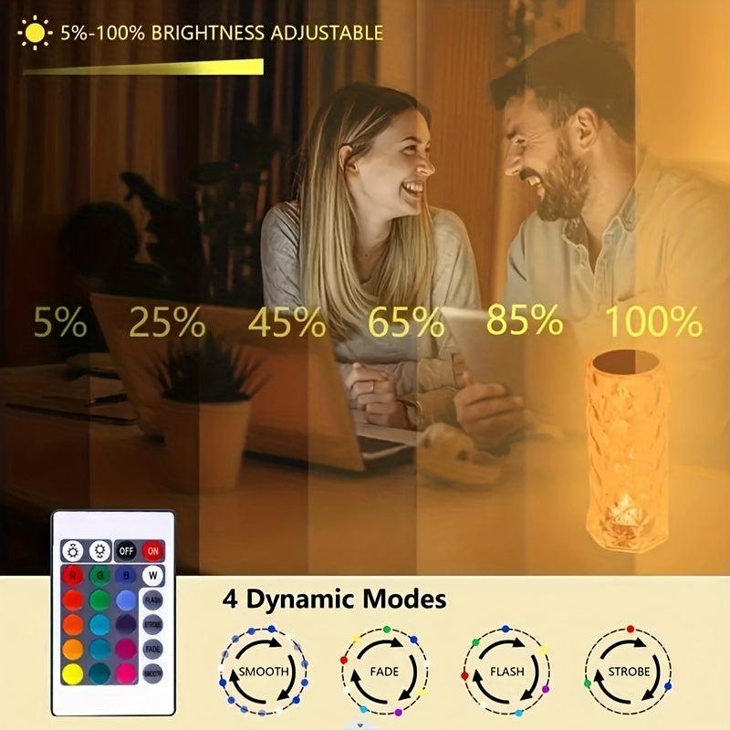 16 Crystal Table Lamp RGB Rose Touch Lamp Changing Night Light