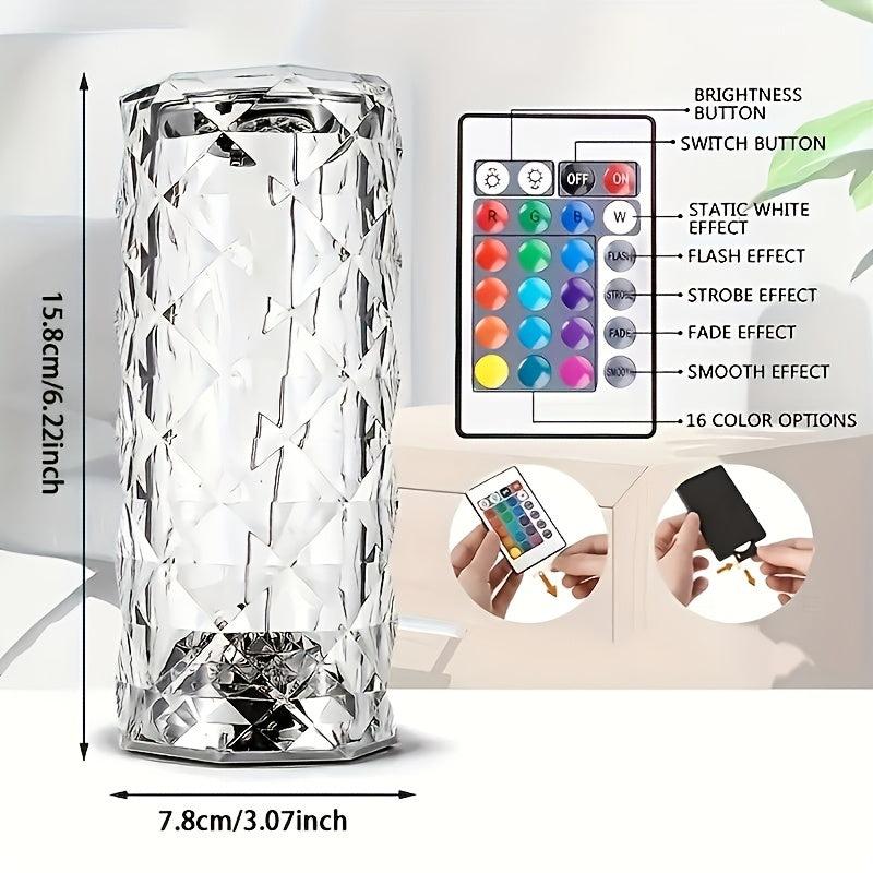 16 Crystal Table Lamp RGB Rose Touch Lamp Changing Night Light
