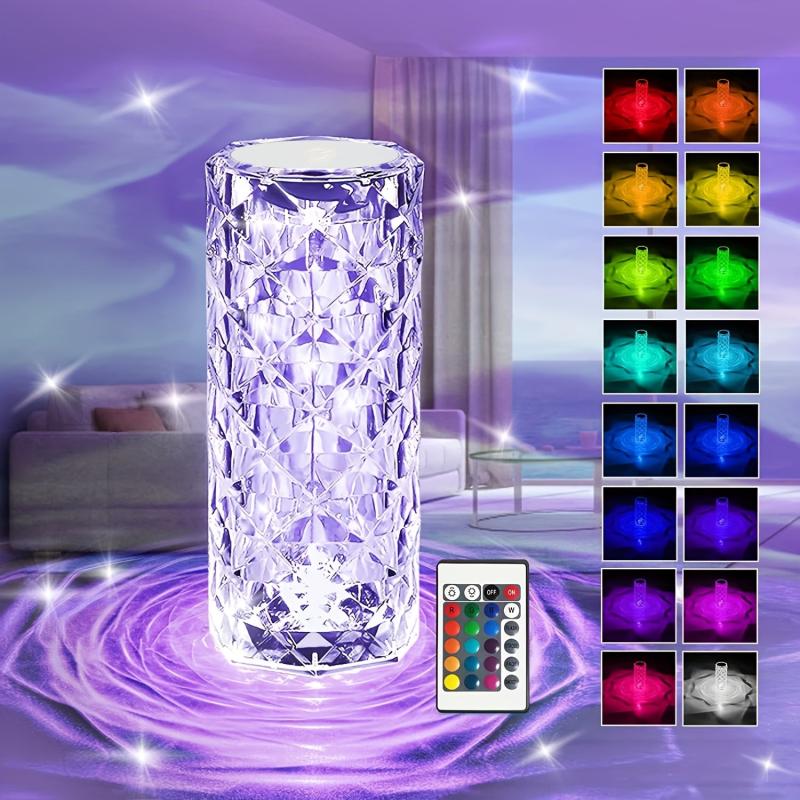 16 Crystal Table Lamp RGB Rose Touch Lamp Changing Night Light