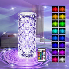 16 Crystal Table Lamp RGB Rose Touch Lamp Changing Night Light