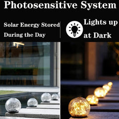 1pc Garden Solar Lights Cracked Glass Ball Warm LED Waterproof Outdoor Decor