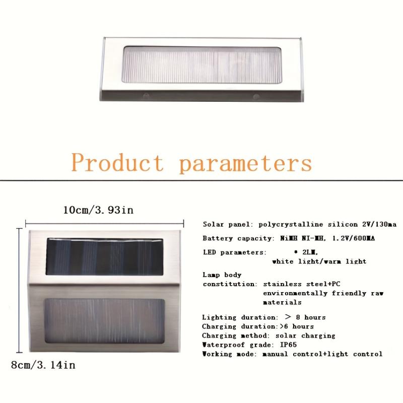 Silver Solar LED Wall Light Waterproof Stainless Steel