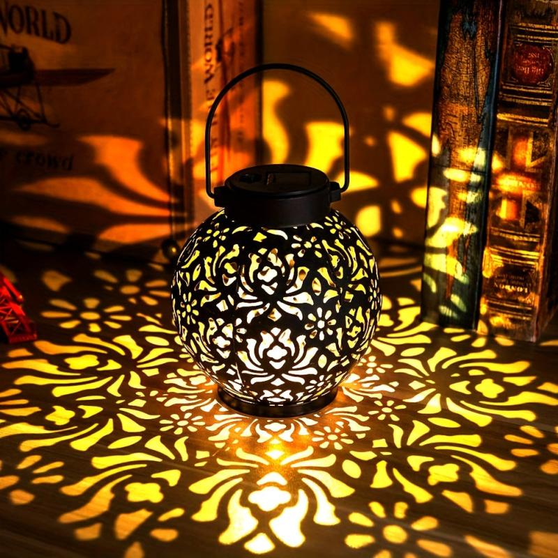 Solar Lantern Lights Outdoor LED Hanging Star Projection Warm Retro Table