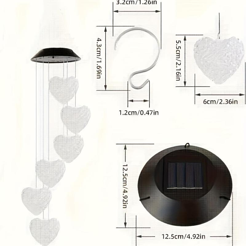 Solar Wind Chime LED Light Pink Love Design for Outdoor Decoration