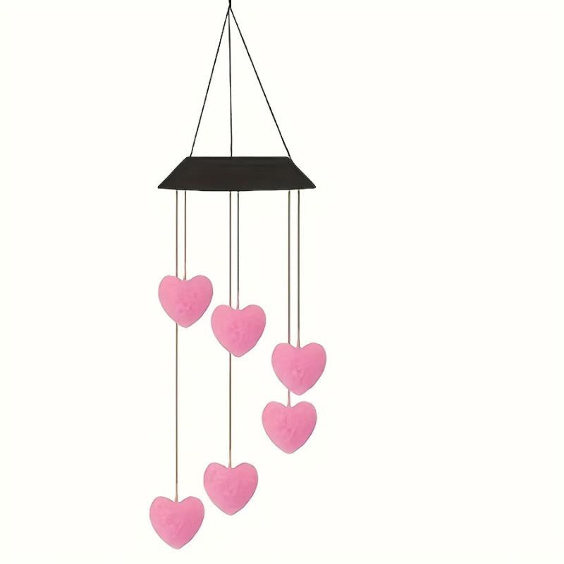 Solar Wind Chime LED Light Pink Love Design for Outdoor Decoration