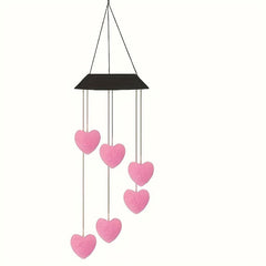 Solar Wind Chime LED Light Pink Love Design for Outdoor Decoration