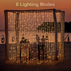 Solar Copper Wire Curtain Light for Christmas Party Wedding Home Garden Decor