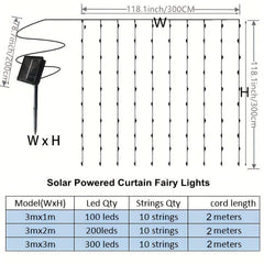 Solar Copper Wire Curtain Light for Christmas Party Wedding Home Garden Decor
