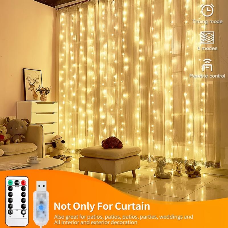 LED Fairy Lights Christmas Curtain Lights 8 Modes Remote Control