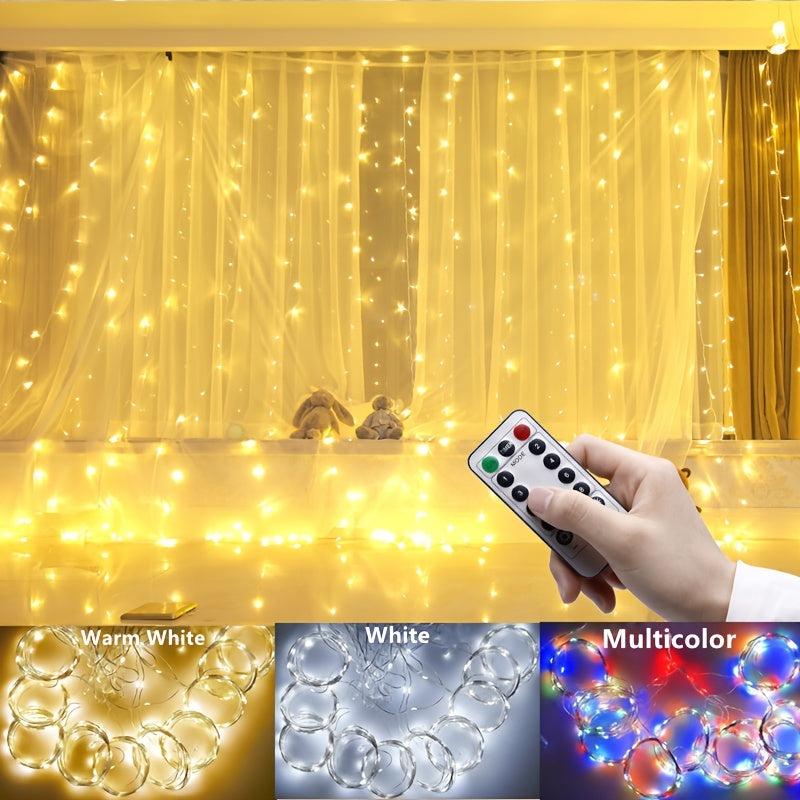 LED Fairy Lights Christmas Curtain Lights 8 Modes Remote Control