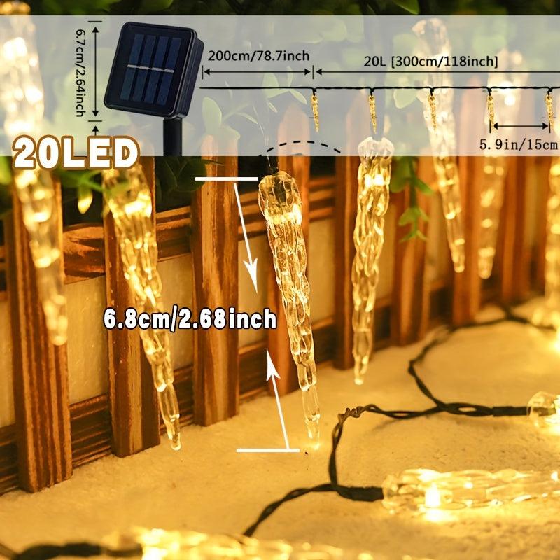 20LED Solar Icicle String Lights 8 Mode Christmas Decorative Light