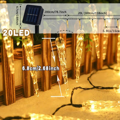 20LED Solar Icicle String Lights 8 Mode Christmas Decorative Light