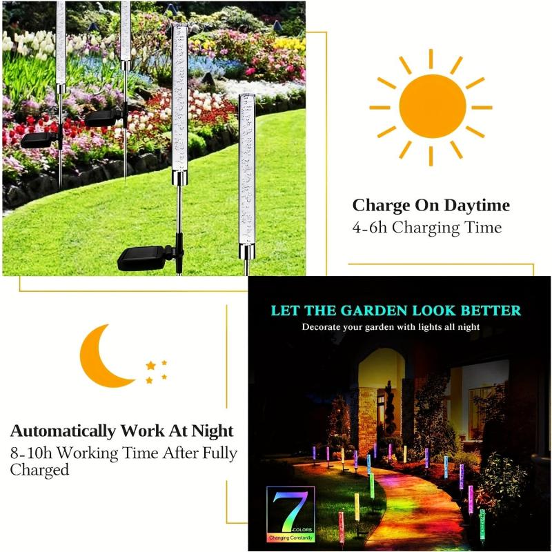 2pcs Solar Garden Stake Lights Outdoor RGB Solar Path Garden Stake Light