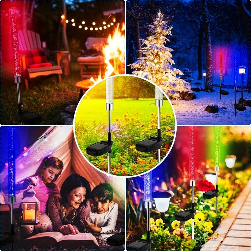 2pcs Solar Garden Stake Lights Outdoor RGB Solar Path Garden Stake Light