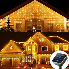 Solar Curtain Icicle Lights 96 LEDs 8 Modes - 16 Drops, Waterproof