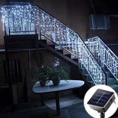 Solar Curtain Icicle Lights 96 LEDs 8 Modes - 16 Drops, Waterproof
