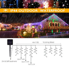 Solar Curtain Icicle Lights 96 LEDs 8 Modes - 16 Drops, Waterproof