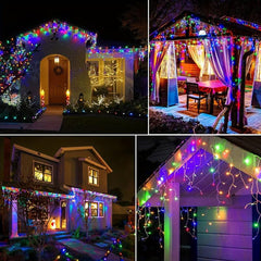 Solar Curtain Icicle Lights 96 LEDs 8 Modes - 16 Drops, Waterproof