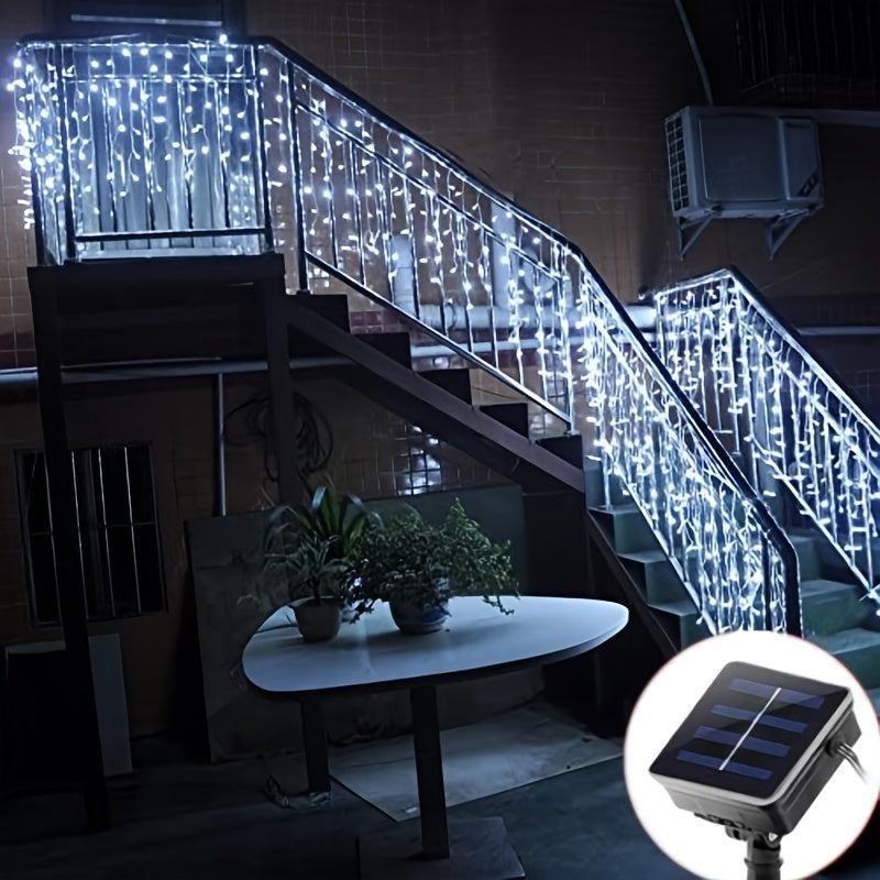 Solar Curtain Icicle Lights 96 LEDs 8 Modes - 16 Drops, Waterproof