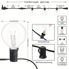 26ft G40 Outdoor Light String 25 Bulbs Waterproof Decorative Lights