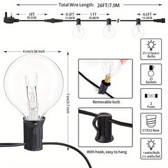 26ft G40 Outdoor Light String 25 Bulbs Waterproof Decorative Lights