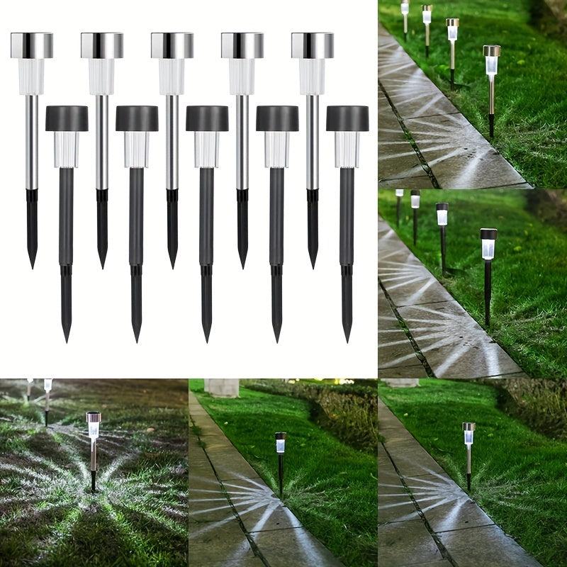 10pcs Solar Stainless Steel Mini Lawn Lamp - Outdoor Garden Lighting
