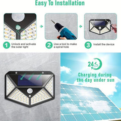 100LED Solar Wall Lamp Three sided Outdoor Lighting