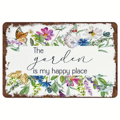 Vintage Art Sign: Garden Is My Happy Place